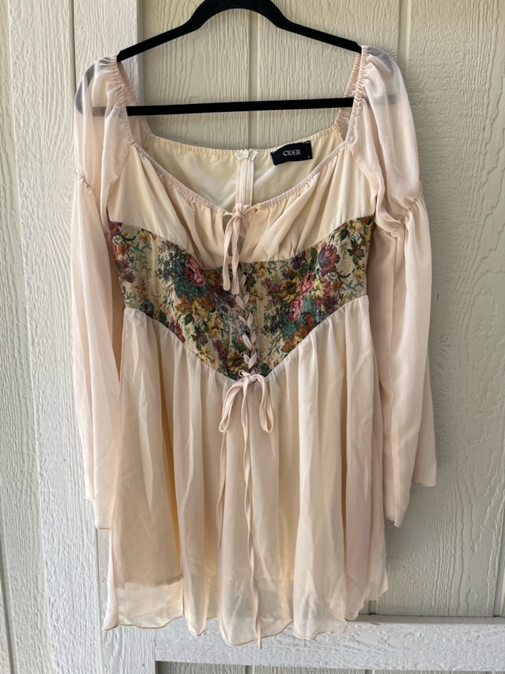 Cider Cream Peasant Top with Floral Corset Panel